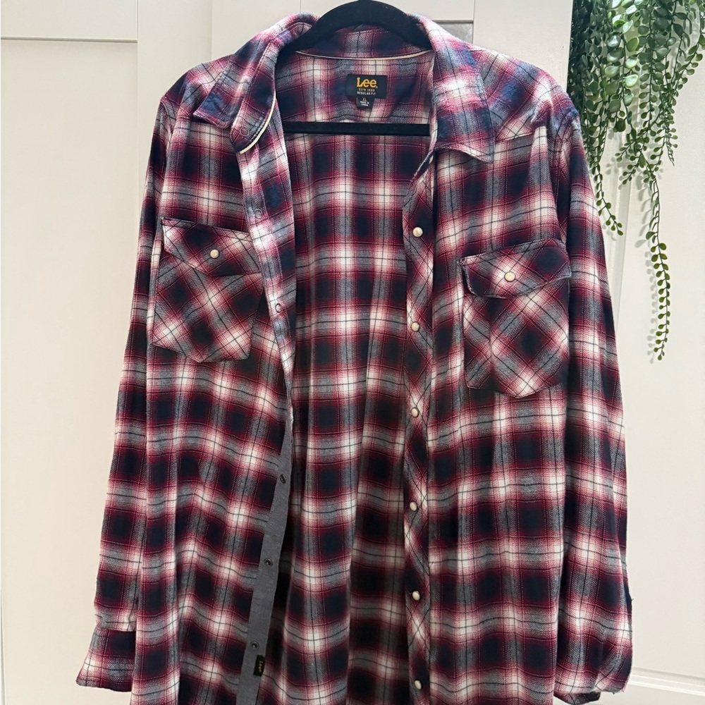 Lee Burgundy and White Plaid Shirt